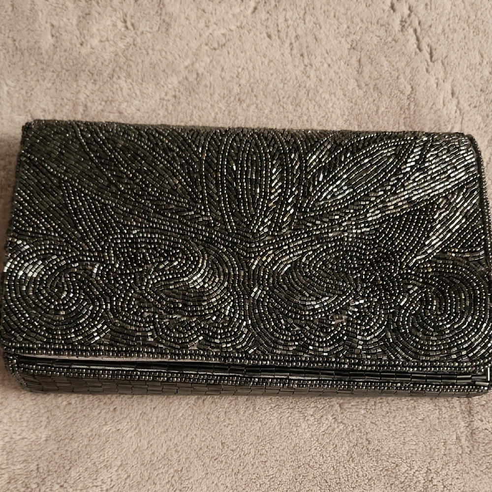 Chic Black Beaded Evening Clutch